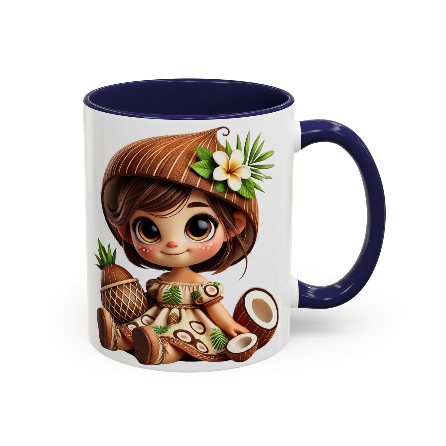 Tropical Kid's Accent Coffee Mug - Cute Animated Design with Pineapple & Coconut