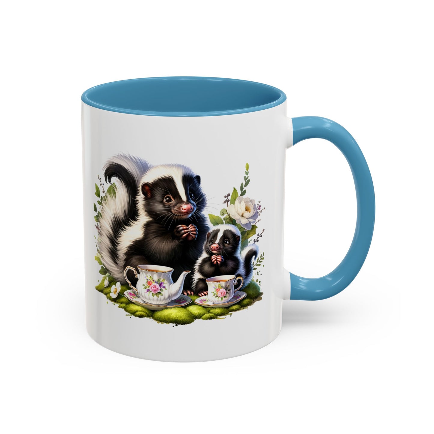 Whimsical Skunk Accent Coffee Mug - Cute Animal Art, Gift for Nature Lovers, Floral Design, Tea and Coffee Enthusiasts, Home Decor
