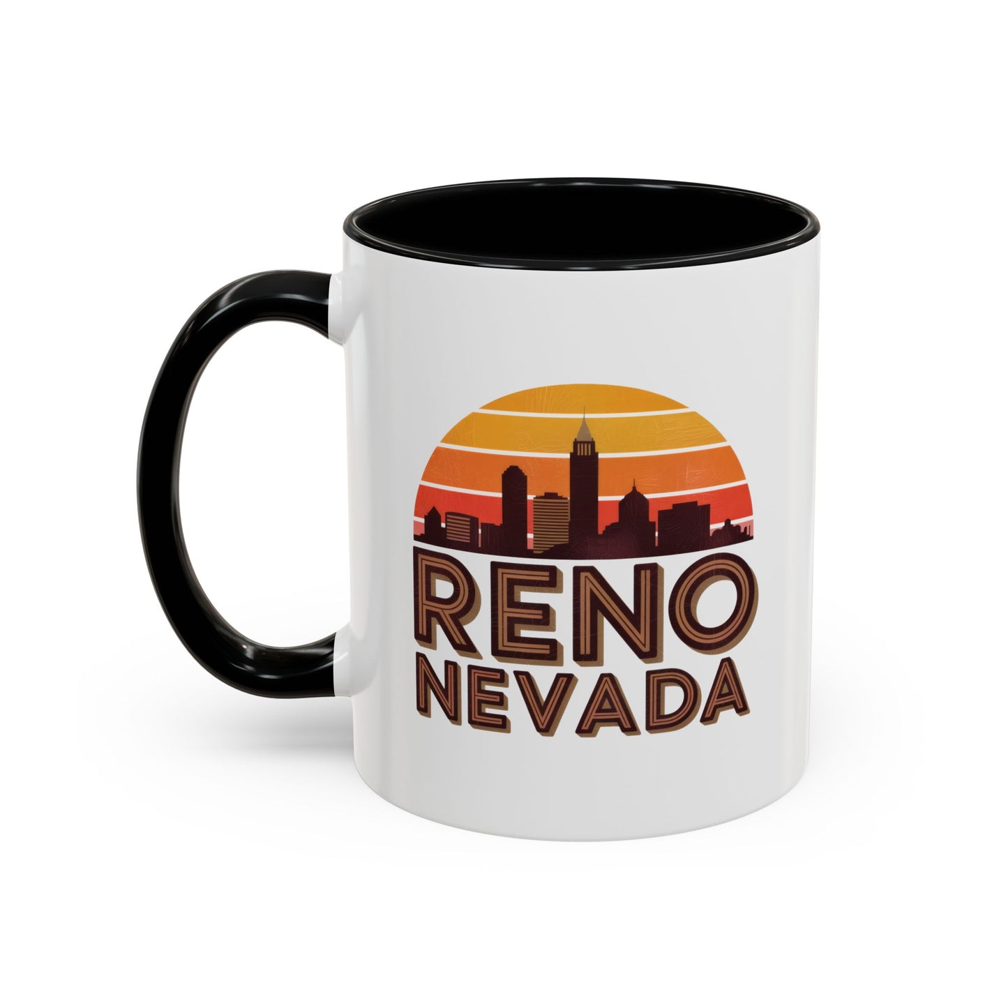 Reno Nevada Accent Coffee Mug | Retro Sunrise Design | Perfect Gift, Kitchen Decor, Souvenir, Coffee Lovers, Travel Mug
