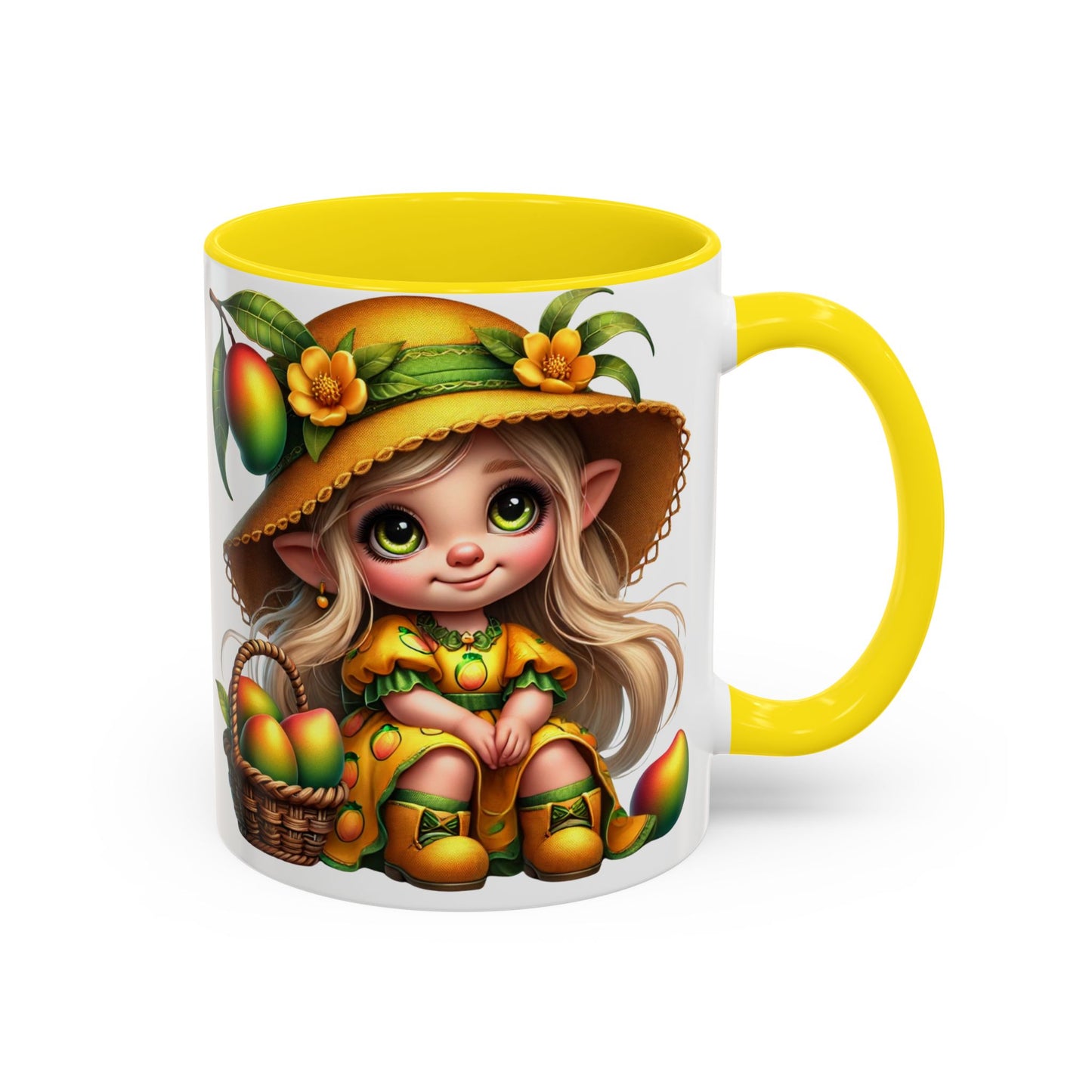 Whimsical Mango Fairy Coffee Mug - Cute Illustrative Design for Fruit Lovers