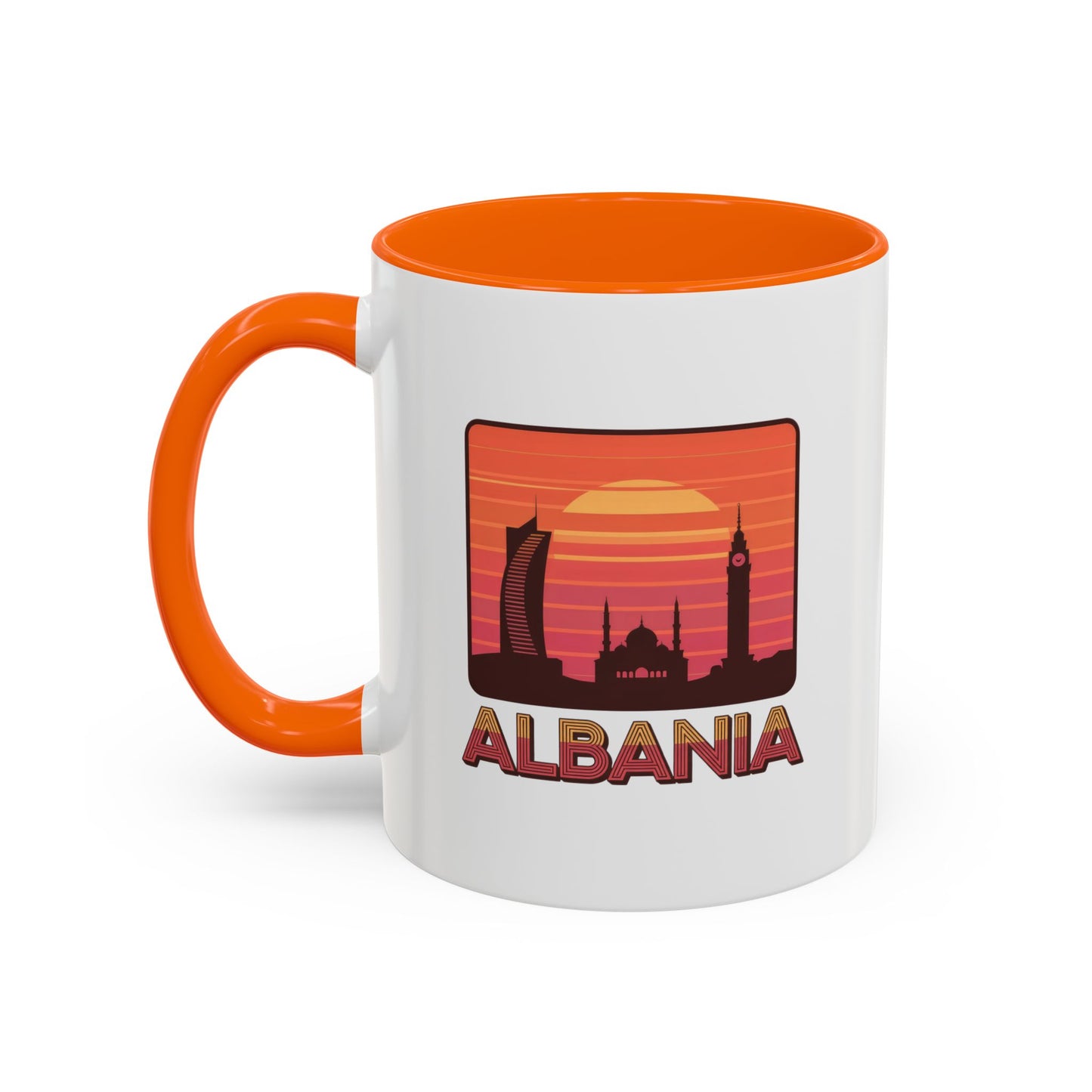 Albania Sunrise Accent Coffee Mug | Retro Travel Mug | Gift for Coffee Lovers | Unique Home Decor | Custom Souvenir for Albania Enthusiasts