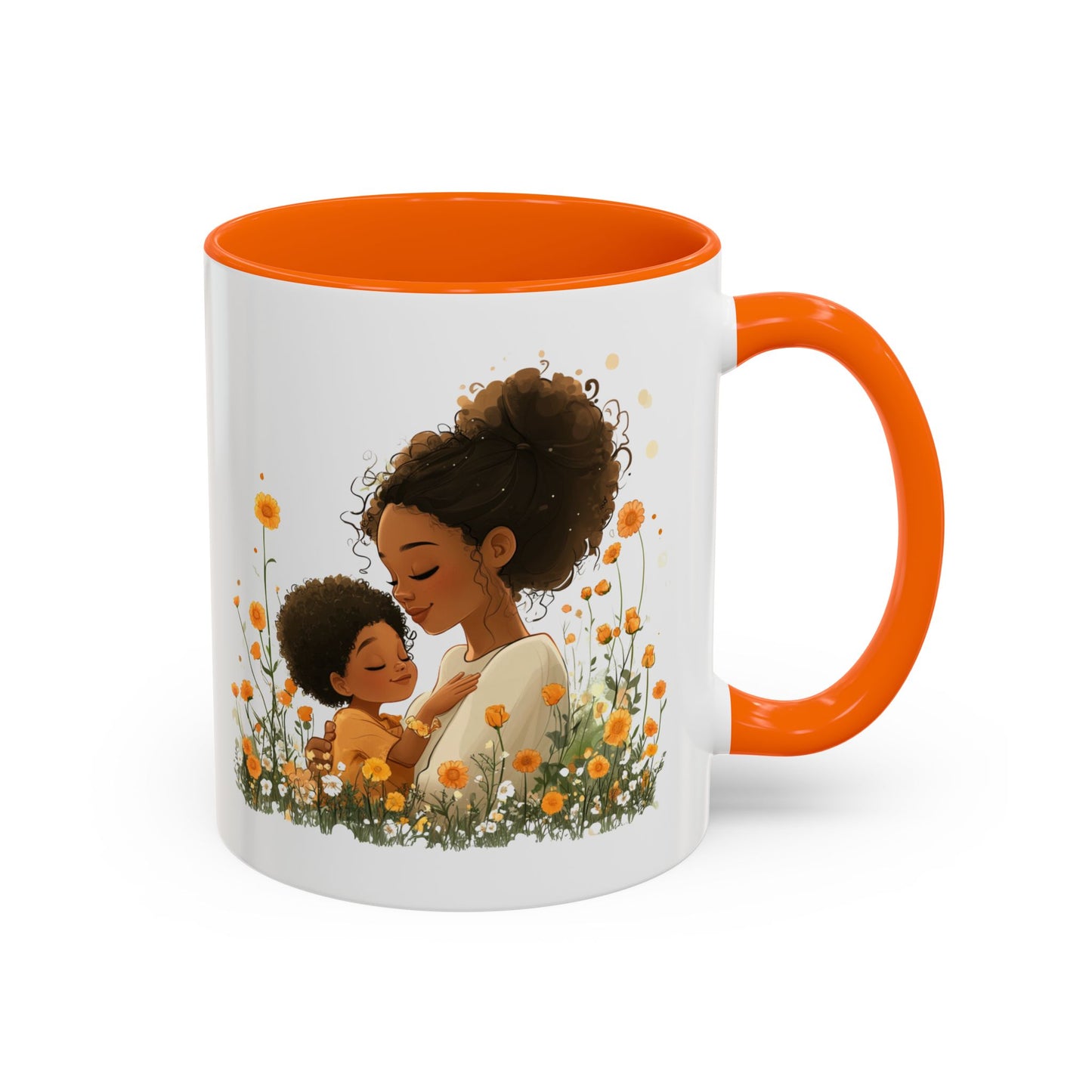Emotional Motherhood Coffee Mug, Floral Mom & Child, Gift for Mother's Day, Family Bonding, Cozy Drinkware, Home Decor