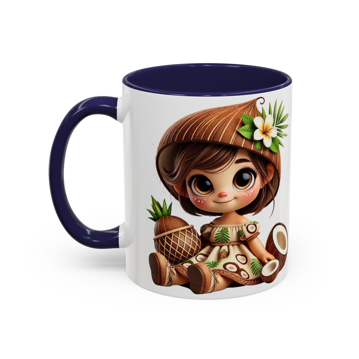 Tropical Kid's Accent Coffee Mug - Cute Animated Design with Pineapple & Coconut