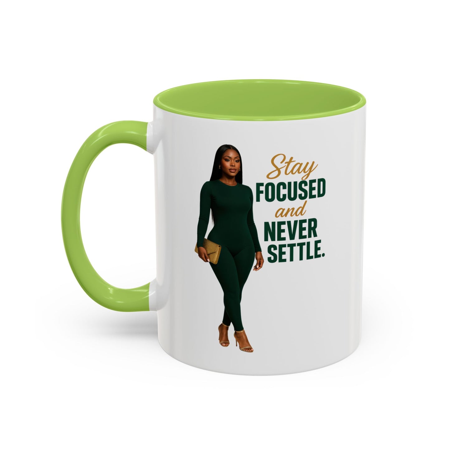 Motivational Accent Coffee Mug - Stay Focused and Never Settle | Inspirational Gift, Coffee Lover, Office Decor, Home Kitchen