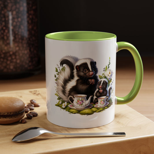 Whimsical Skunk Accent Coffee Mug - Cute Animal Art, Gift for Nature Lovers, Floral Design, Tea and Coffee Enthusiasts, Home Decor