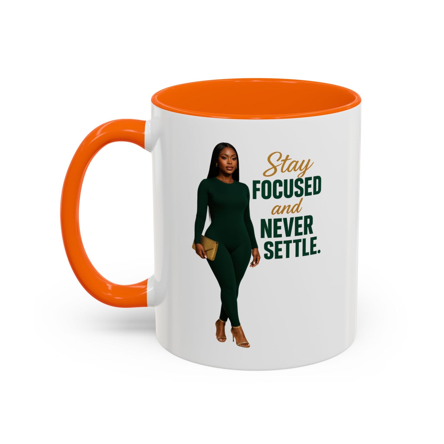 Motivational Accent Coffee Mug - Stay Focused and Never Settle | Inspirational Gift, Coffee Lover, Office Decor, Home Kitchen
