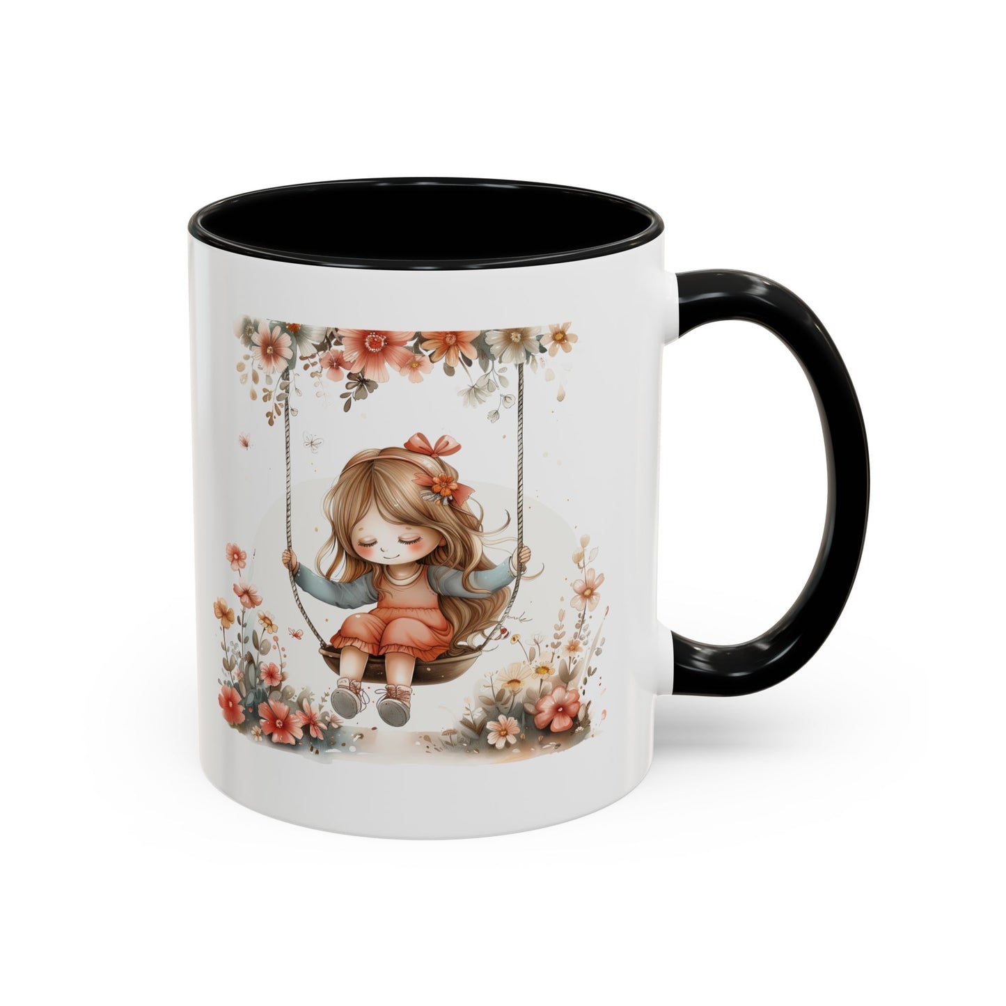 Cute Floral Swing Coffee Mug, Adorable Gift for Her, Tea Lover Mug, Cozy Home Decor, Birthday Gift, Floral Art Drinkware