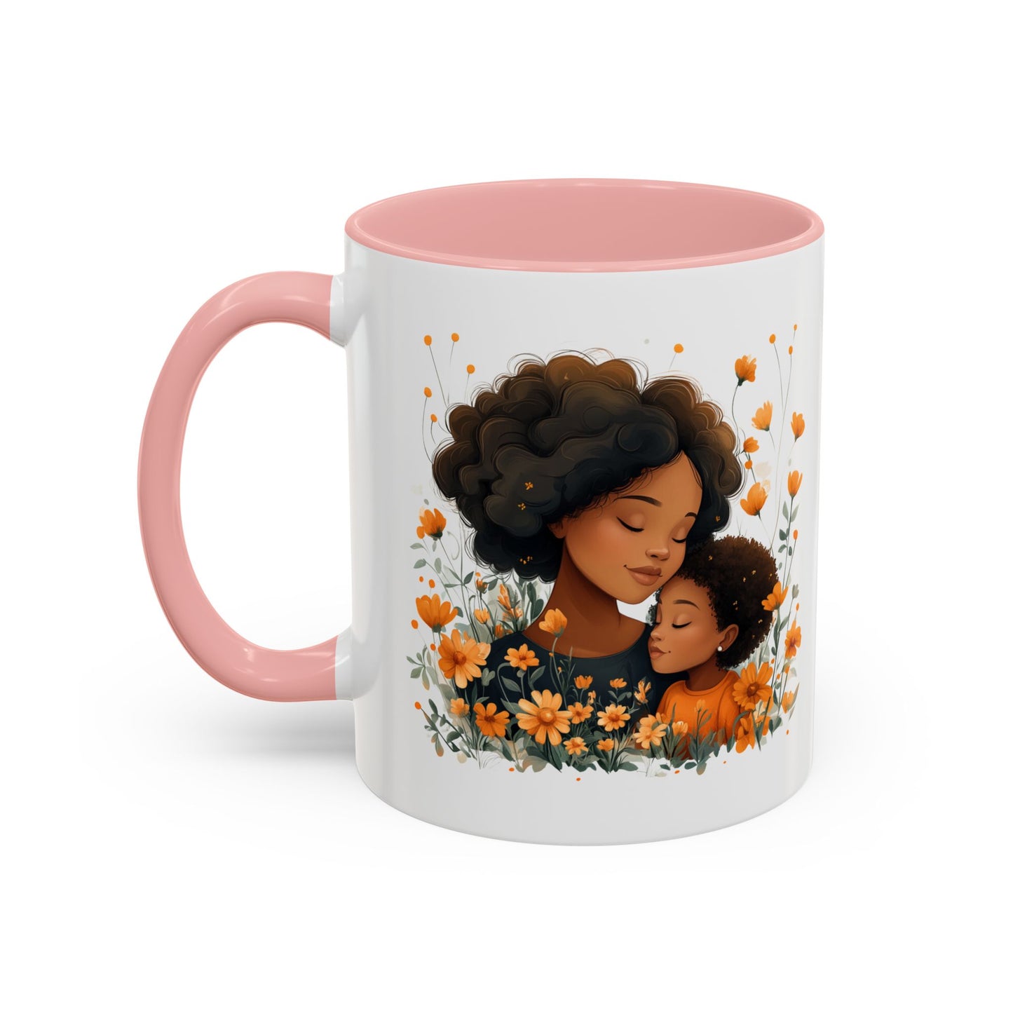 Mom & Child Floral Accent Coffee Mug, Cute Gift for Mother's Day, Spring Decoration, Warm Keepsake, Floral Artwork Mug