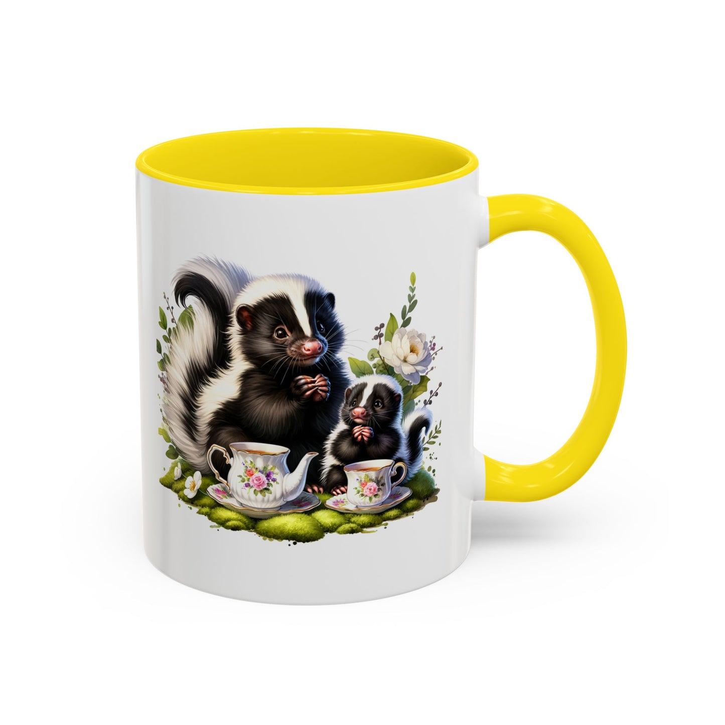 Whimsical Skunk Accent Coffee Mug - Cute Animal Art, Gift for Nature Lovers, Floral Design, Tea and Coffee Enthusiasts, Home Decor