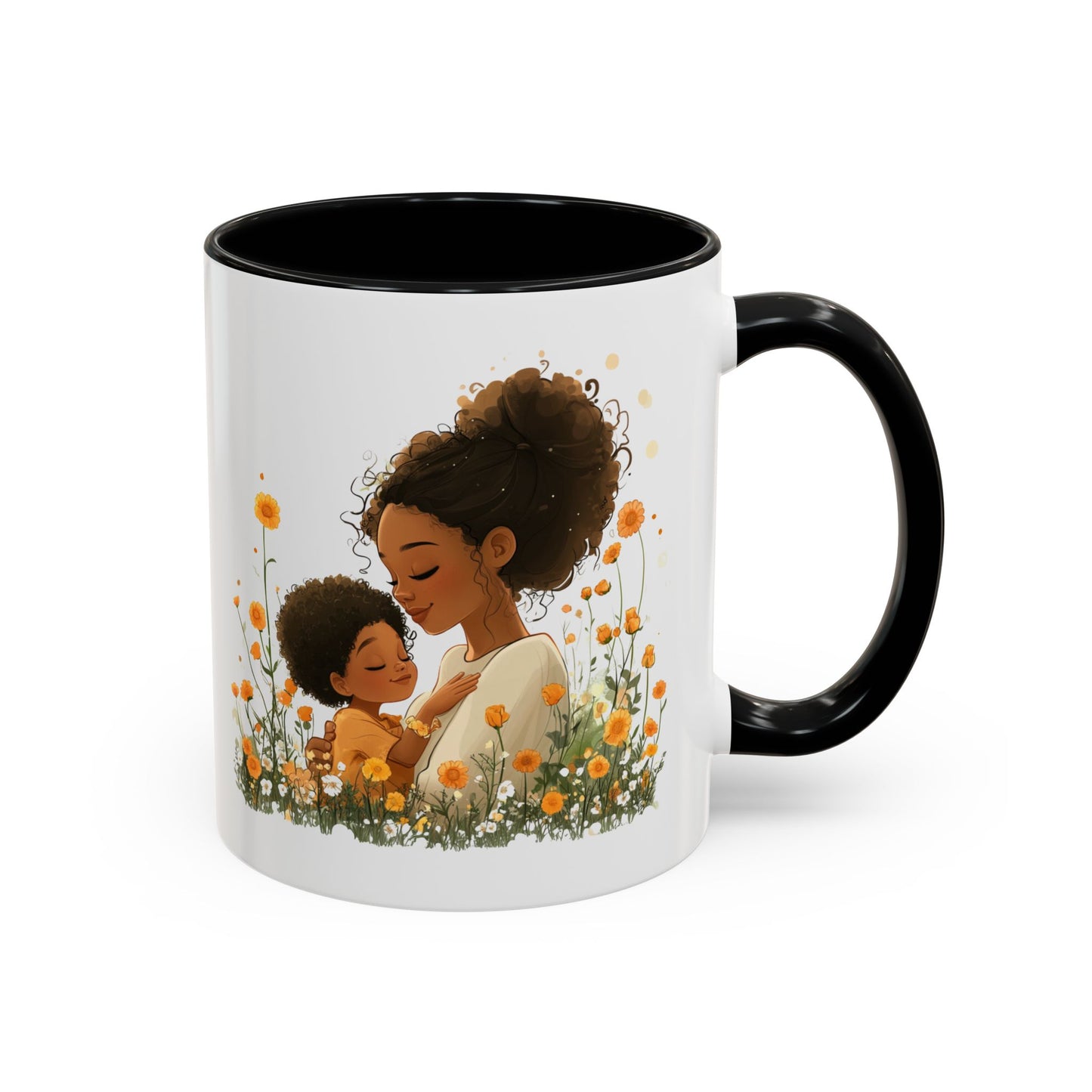 Emotional Motherhood Coffee Mug, Floral Mom & Child, Gift for Mother's Day, Family Bonding, Cozy Drinkware, Home Decor