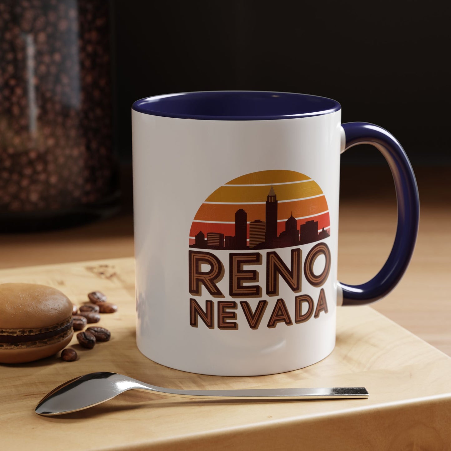Reno Nevada Accent Coffee Mug | Retro Sunrise Design | Perfect Gift, Kitchen Decor, Souvenir, Coffee Lovers, Travel Mug