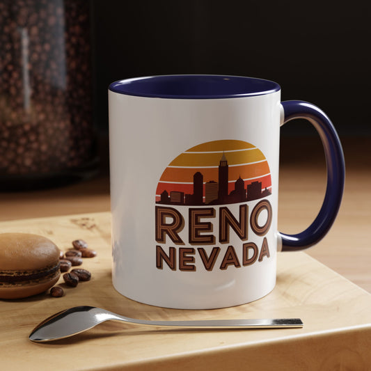 Reno Nevada Accent Coffee Mug | Retro Sunrise Design | Perfect Gift, Kitchen Decor, Souvenir, Coffee Lovers, Travel Mug