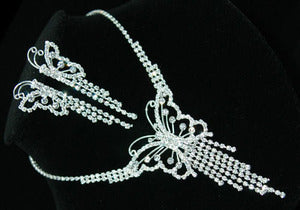Bridal Wedding Butterfly Crystal Necklace Earrings Set XS1150-0