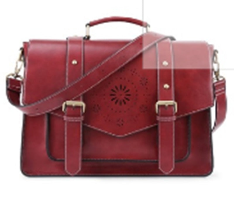 Hollow oil leather bag cross-border female bag