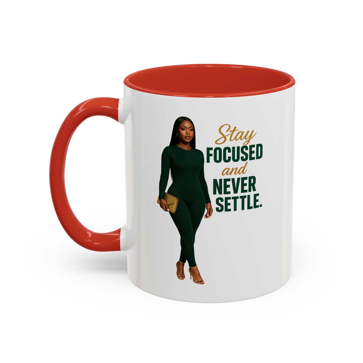 Motivational Accent Coffee Mug - Stay Focused and Never Settle | Inspirational Gift, Coffee Lover, Office Decor, Home Kitchen