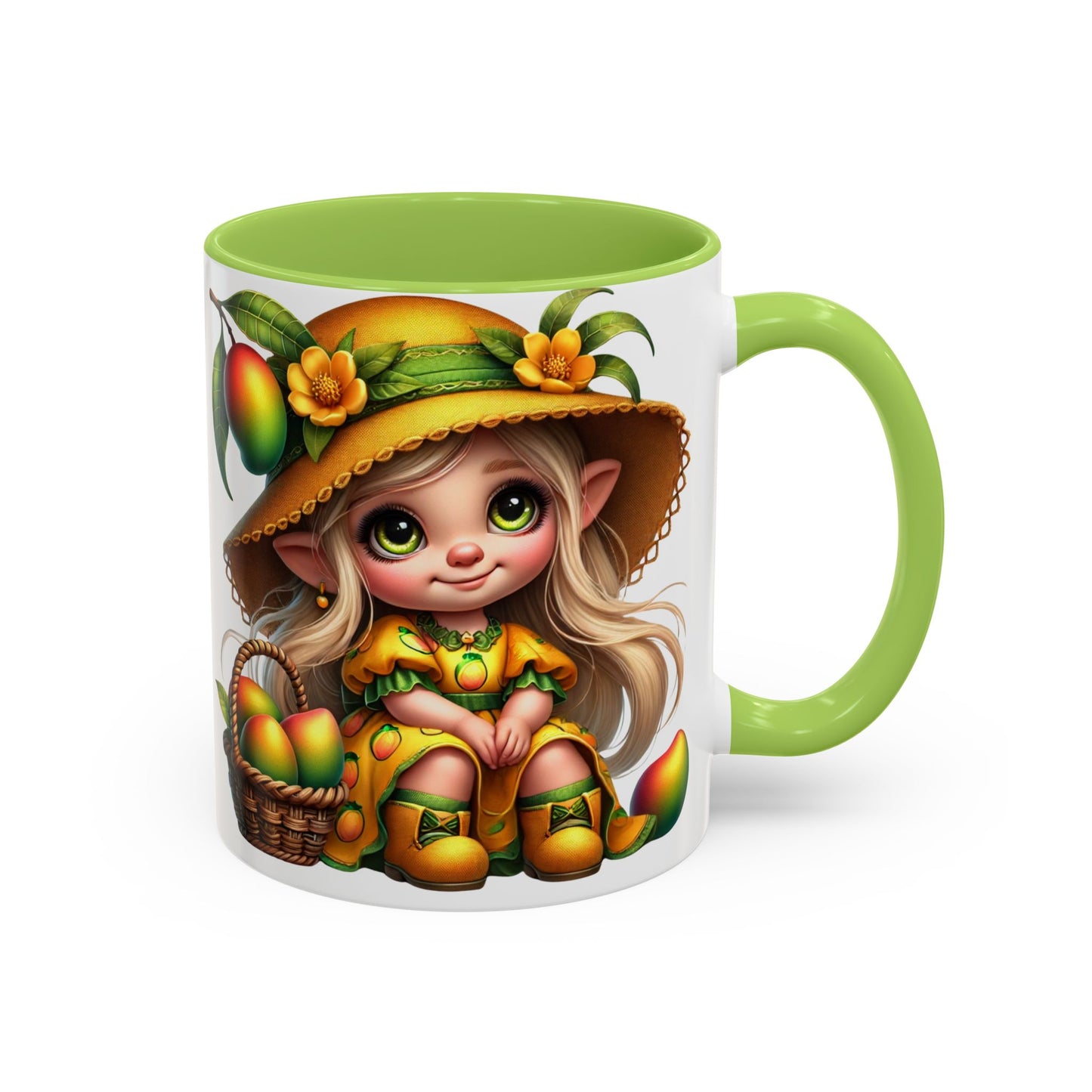 Whimsical Mango Fairy Coffee Mug - Cute Illustrative Design for Fruit Lovers