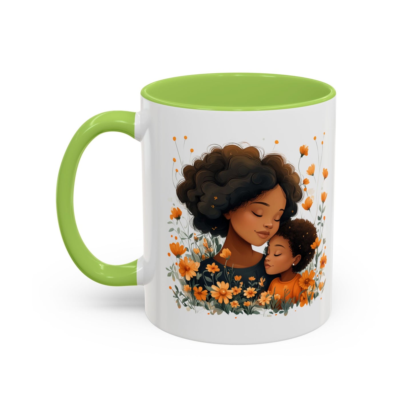 Mom & Child Floral Accent Coffee Mug, Cute Gift for Mother's Day, Spring Decoration, Warm Keepsake, Floral Artwork Mug