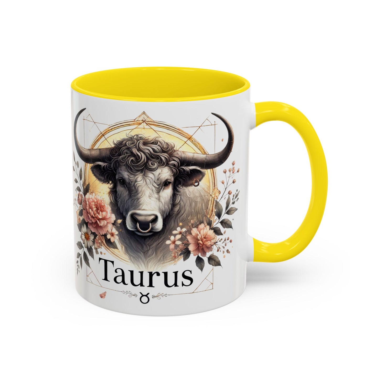 Taurus Floral Accent Coffee Mug | Astrology Gift for Taurus Fans | Office, Birthday, Zodiac Decor, Personalized Mug, Home & Kitchen