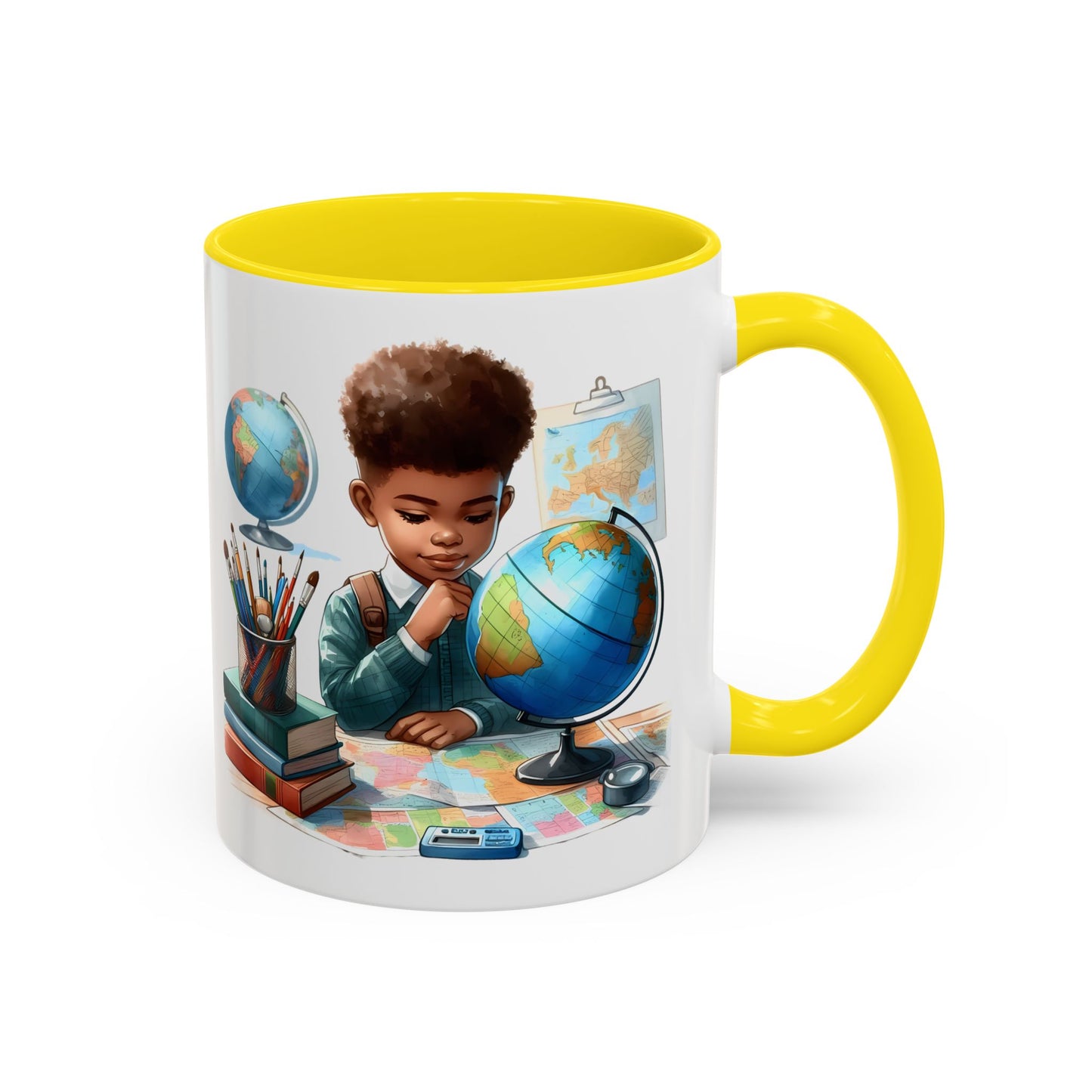 World Explorer Accent Coffee Mug - Perfect for Students, Travel Lovers, Teachers, Back to School, Gift for Kids