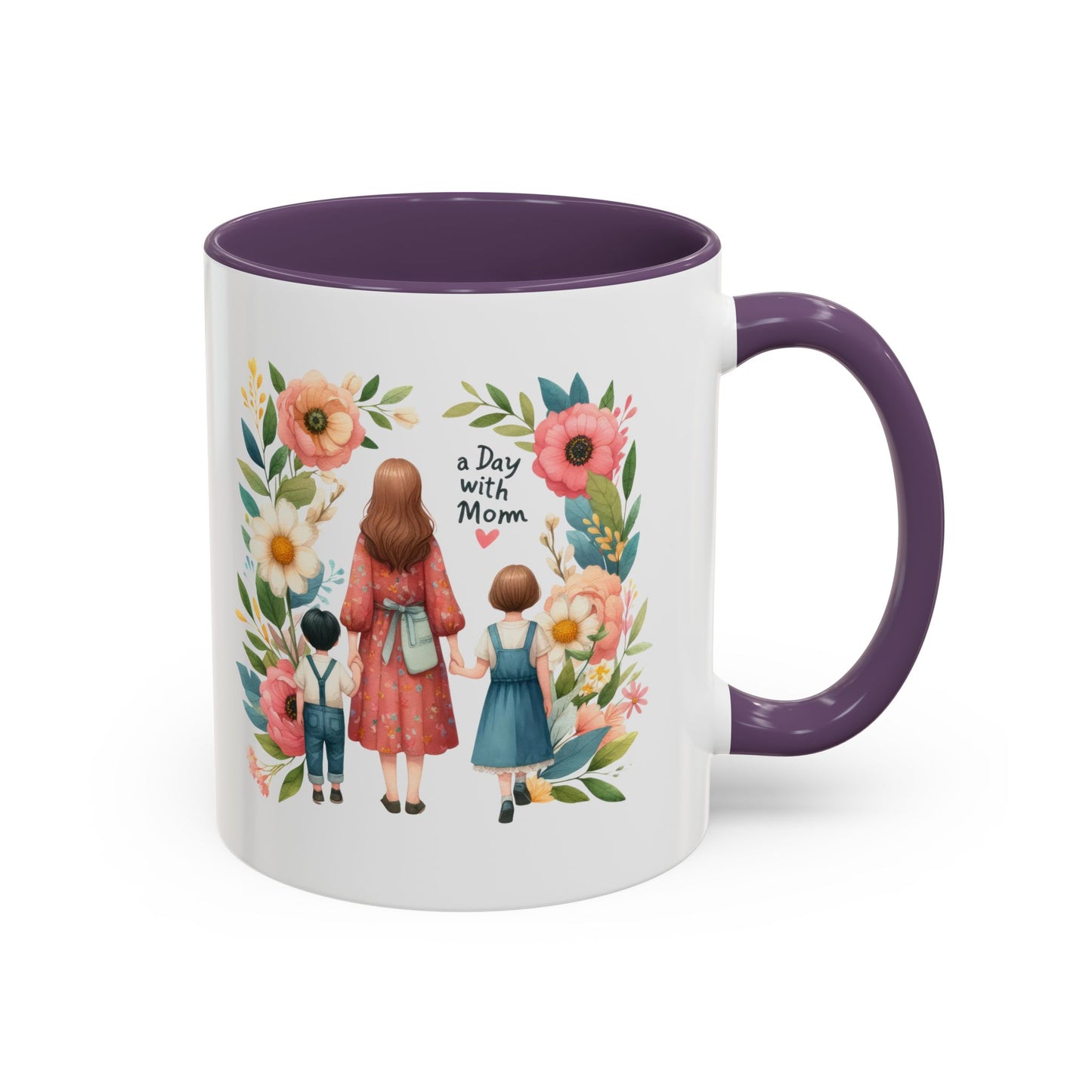 A Day with Mom Accent Coffee Mug - Floral Design, Gift for Mom, Mother's Day, Family Moments, Coffee Lover