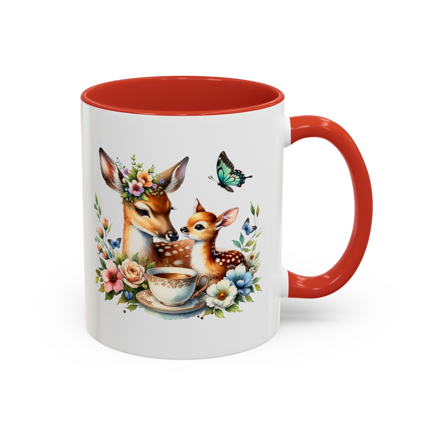 Charming Forest Friends Mug, Gift for Nature Lovers, Cute Coffee Mug, Deer and Floral Design, Mother's Day Present