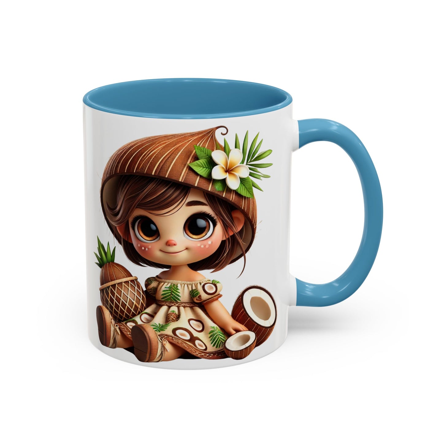 Tropical Kid's Accent Coffee Mug - Cute Animated Design with Pineapple & Coconut