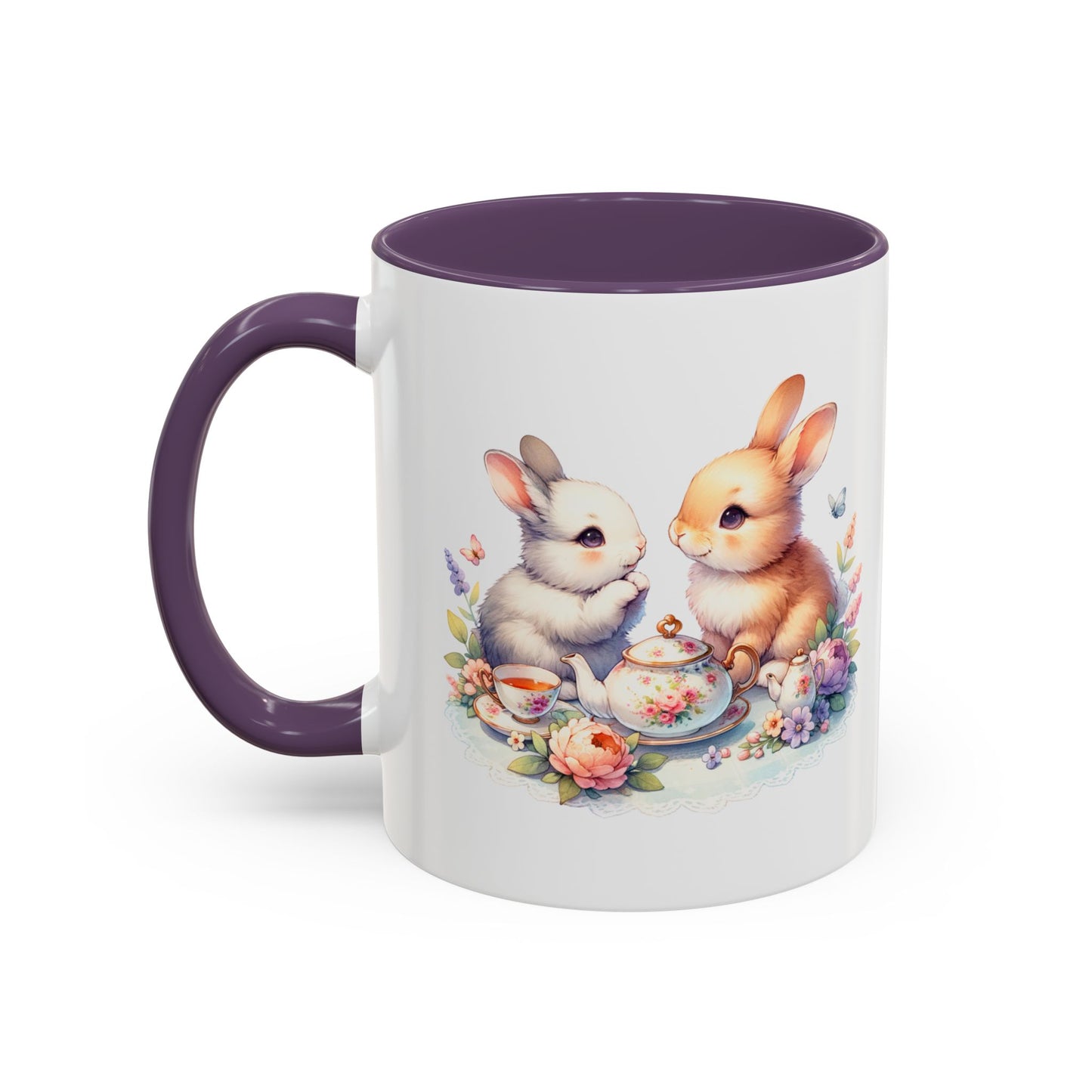 Whimsical Bunny Coffee Mug, Cute Bunny Mug for Spring, Easter Gift, Floral Rabbit Mug, Fun Coffee Cup