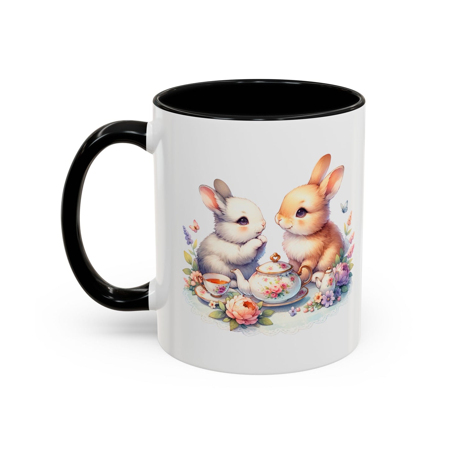 Whimsical Bunny Coffee Mug, Cute Bunny Mug for Spring, Easter Gift, Floral Rabbit Mug, Fun Coffee Cup