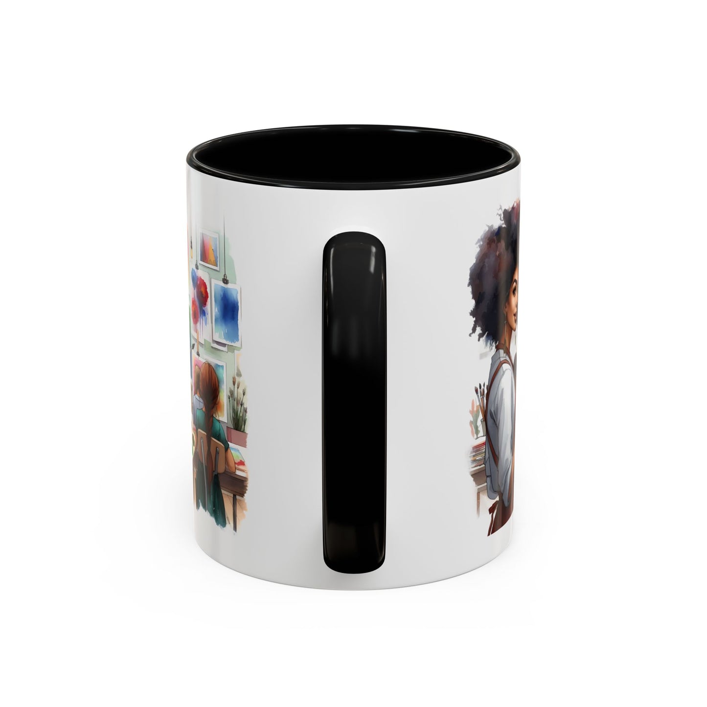 Artistic Creative Coffee Mug for Artists, Unique Mug Gift, Black Handle Ceramic Cup, Inspirational Art Lover Drinkware, Paint Palette Design