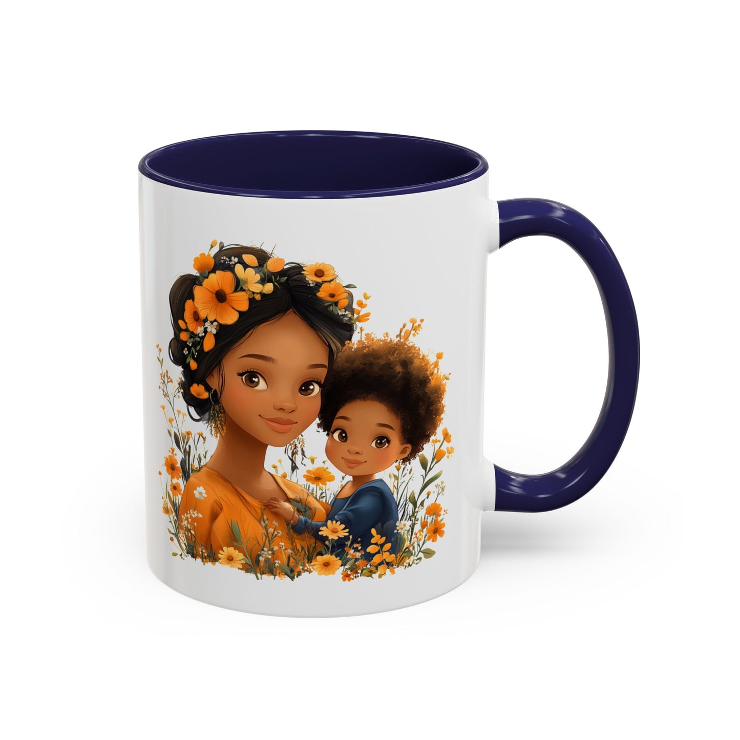 Floral Family Accent Coffee Mug - Mother's Day Gift, Cute Mug for Kids, Floral Design, Spring Decor, Family Bonding