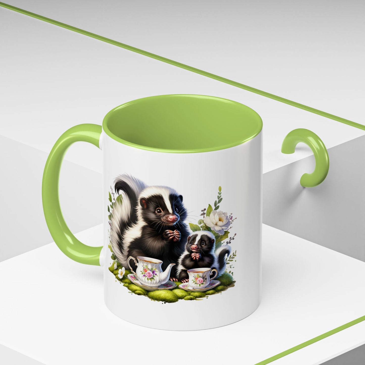 Whimsical Skunk Accent Coffee Mug - Cute Animal Art, Gift for Nature Lovers, Floral Design, Tea and Coffee Enthusiasts, Home Decor