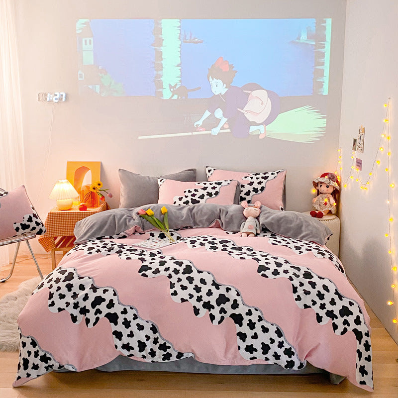 Three-piece Thermal Flannel Sheet And Quilt Cover