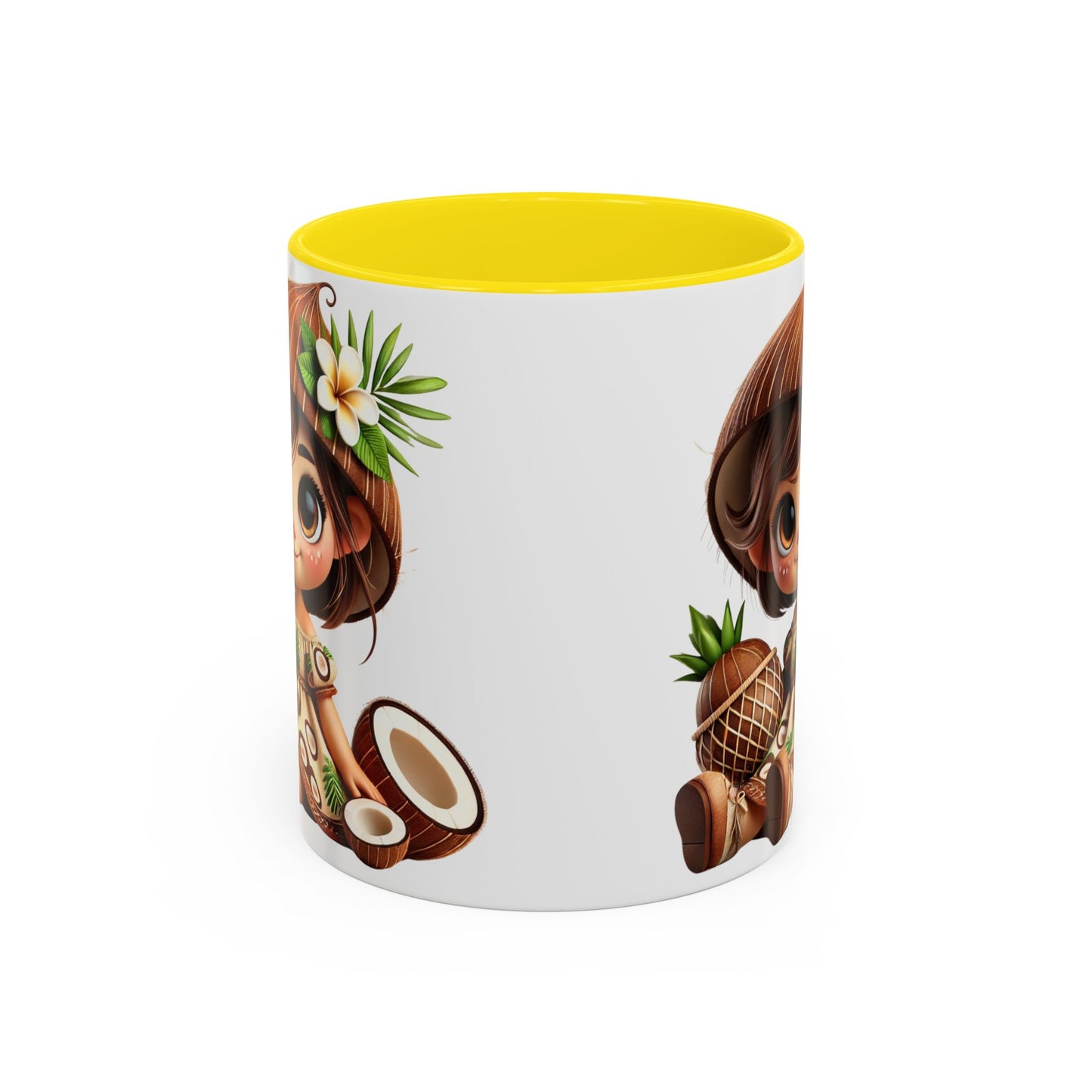 Tropical Kid's Accent Coffee Mug - Cute Animated Design with Pineapple & Coconut