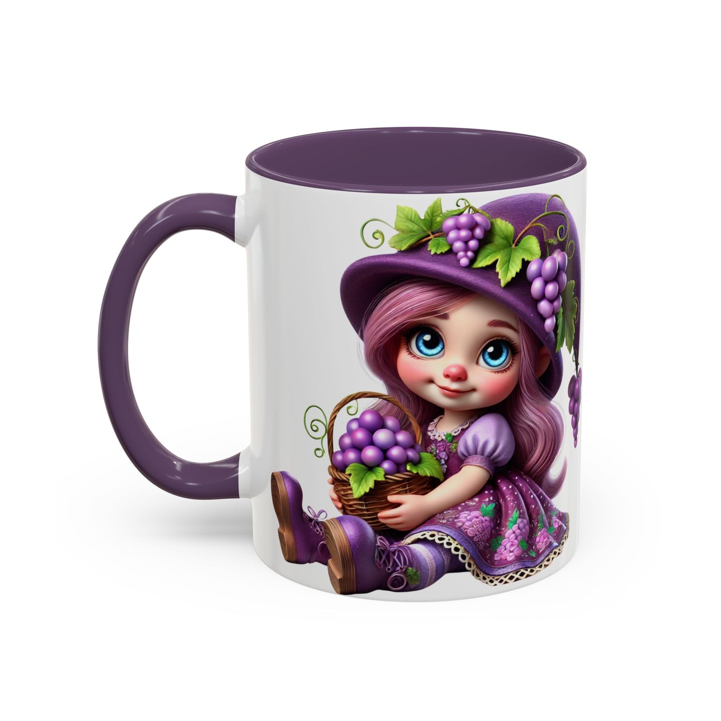 Whimsical Grape Girl Coffee Mug - Fun 11oz & 15oz Accent Mugs for Kids and Wine Lovers