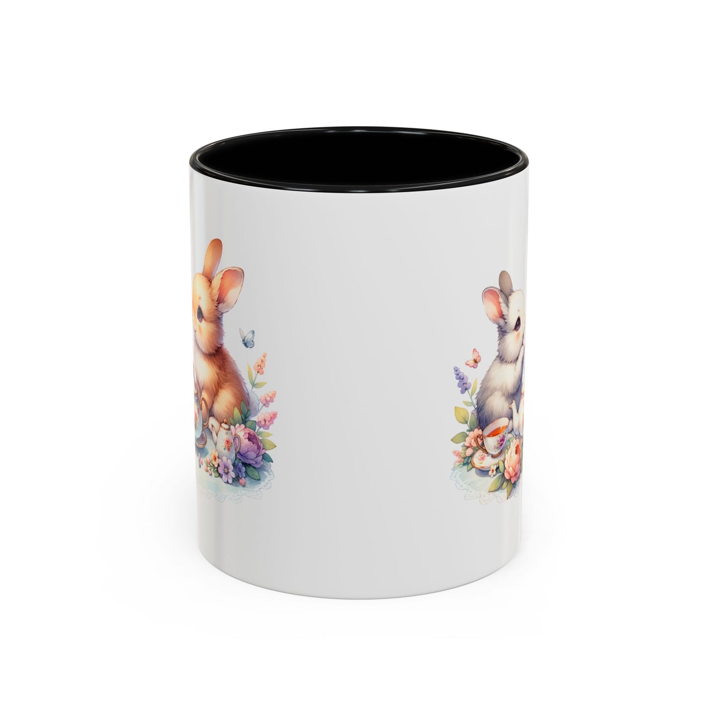 Whimsical Bunny Coffee Mug, Cute Bunny Mug for Spring, Easter Gift, Floral Rabbit Mug, Fun Coffee Cup