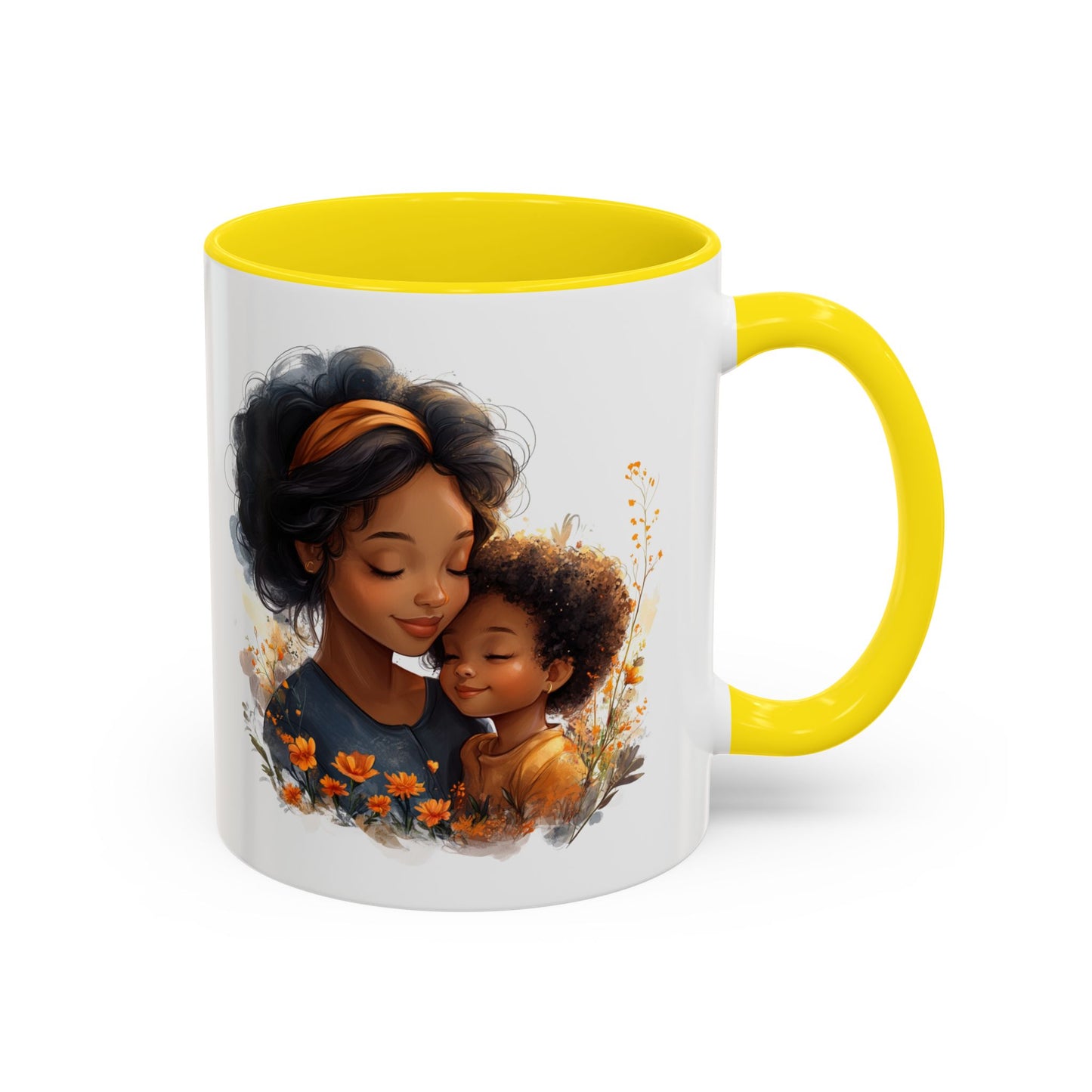 Vibrant Floral Mama & Child Coffee Mug, Black Handle Tea Cup, Perfect Gift for Moms, Cute Nursery Décor, Inspirational Homeware
