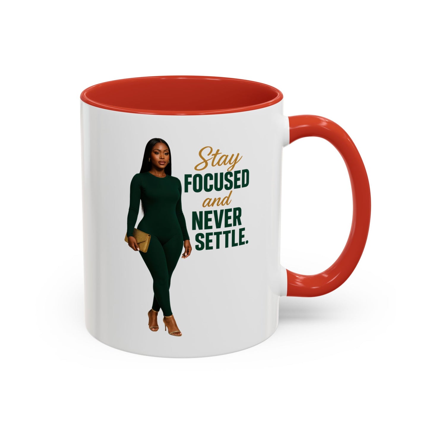 Motivational Accent Coffee Mug - Stay Focused and Never Settle | Inspirational Gift, Coffee Lover, Office Decor, Home Kitchen