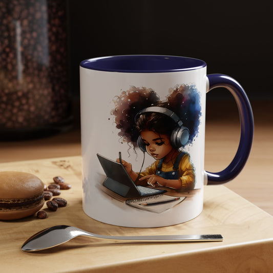 Vibrant Kid's Study Mug, Art Inspired Coffee Cup, Black Handle Tea Mug, Creative Gift for Students, Birthday Present