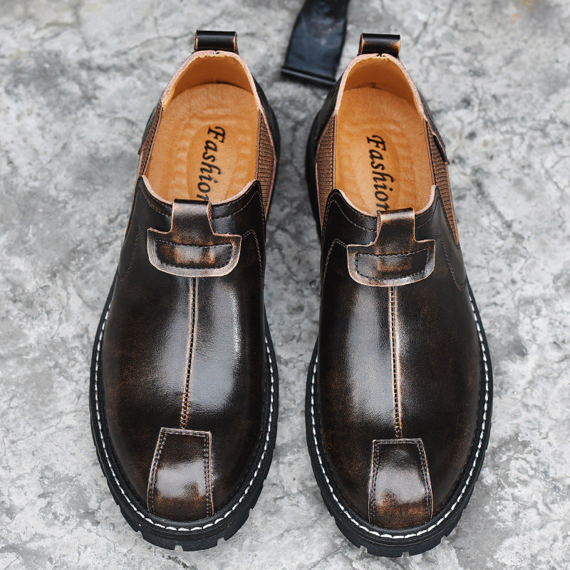 Casual workwear men's big head leather shoes