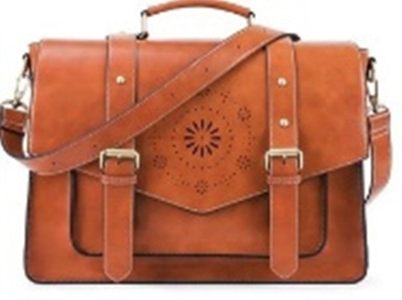 Hollow oil leather bag cross-border female bag