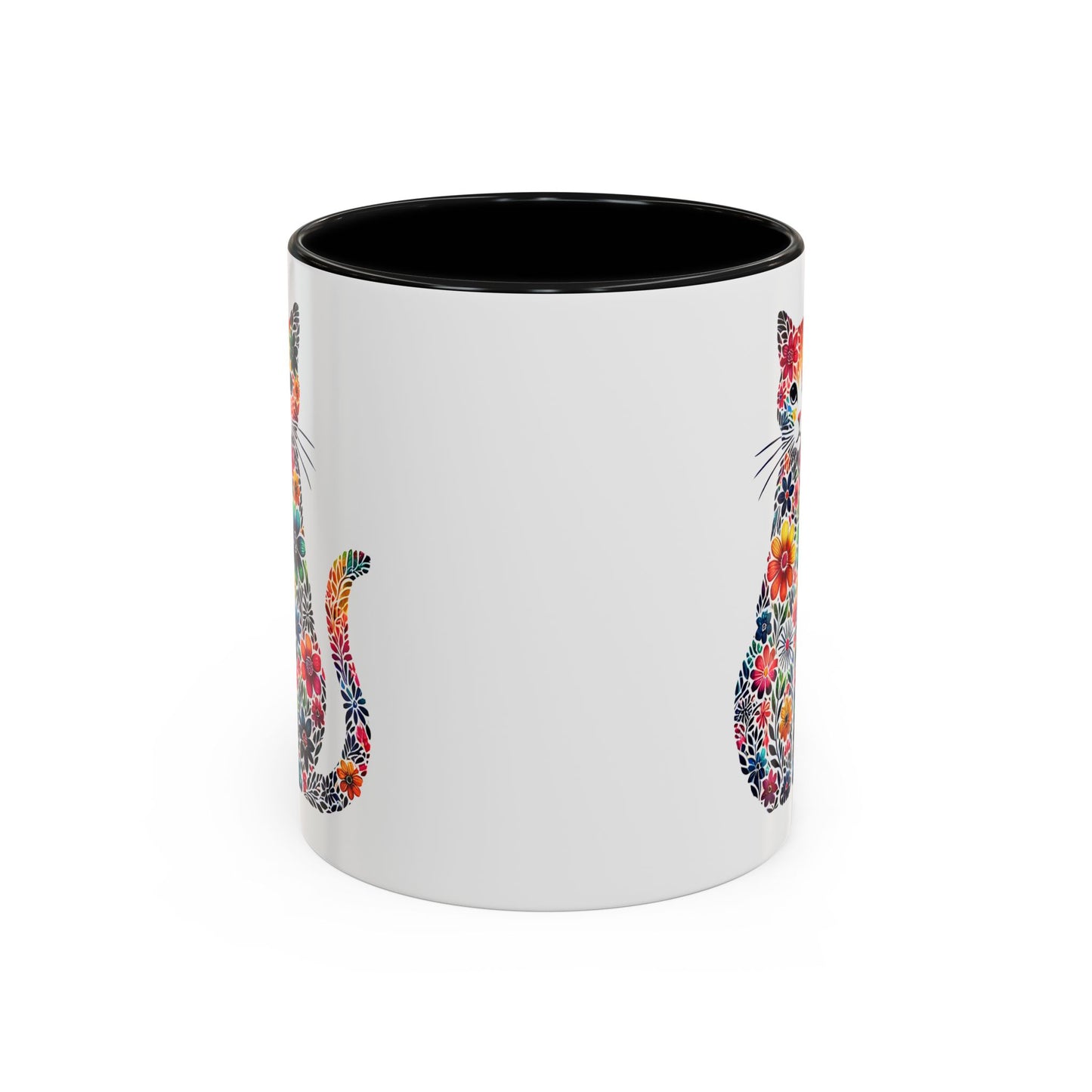 Floral Cat Coffee Mug, Colorful Cat Lover Mug, Gift for Cat Owners, Cat-Themed Kitchenware, Unique Animal Mug, Cozy Beverage Cup