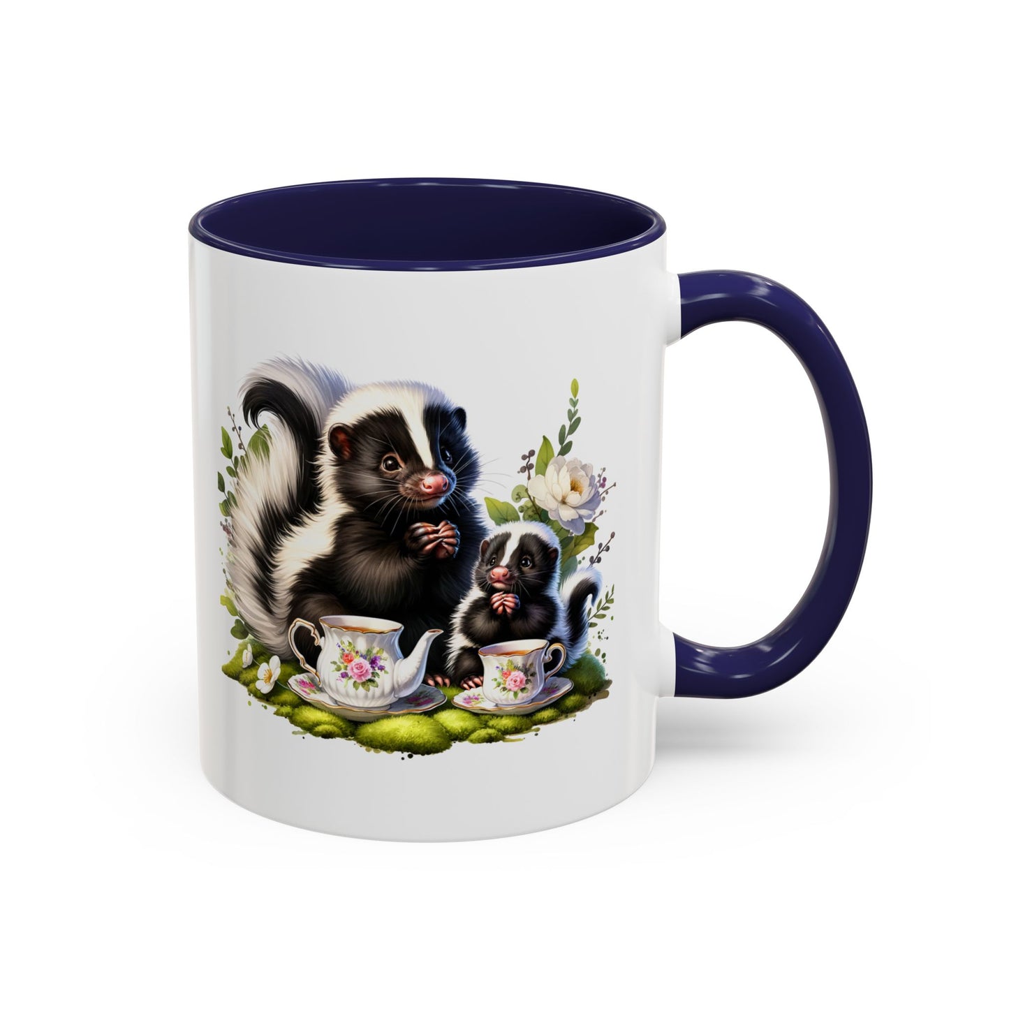 Whimsical Skunk Accent Coffee Mug - Cute Animal Art, Gift for Nature Lovers, Floral Design, Tea and Coffee Enthusiasts, Home Decor