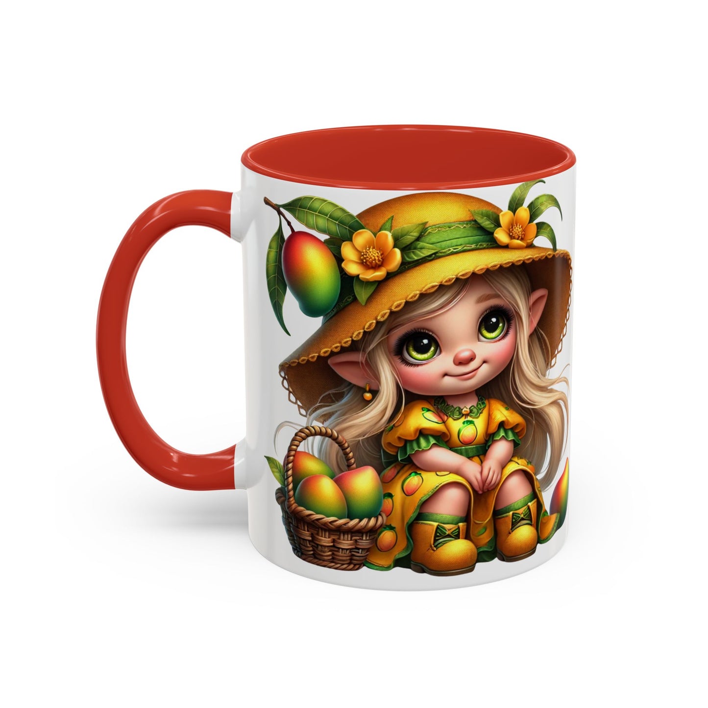 Whimsical Mango Fairy Coffee Mug - Cute Illustrative Design for Fruit Lovers