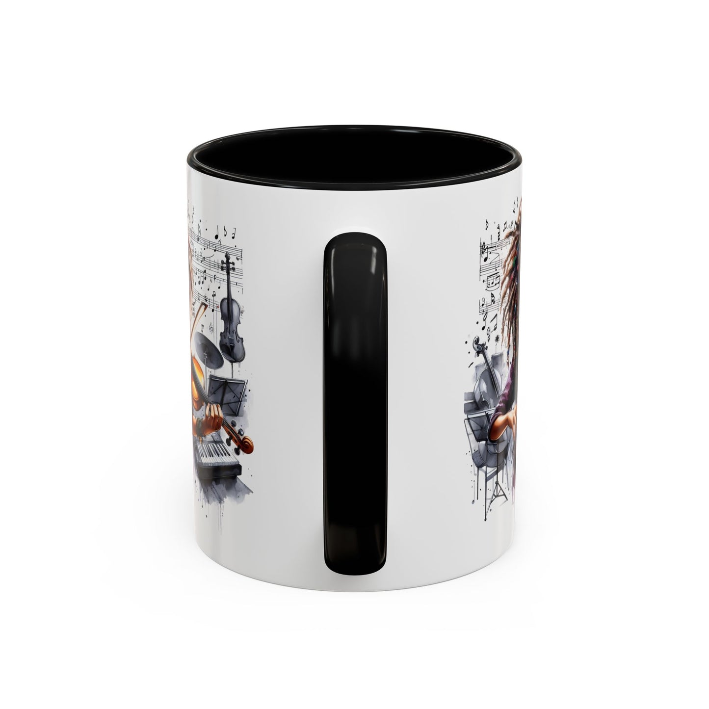 Musical Accent Coffee Mug, Music Lover Gift, Black and White Mug, Jazz Theme Mug, Artist Appreciation