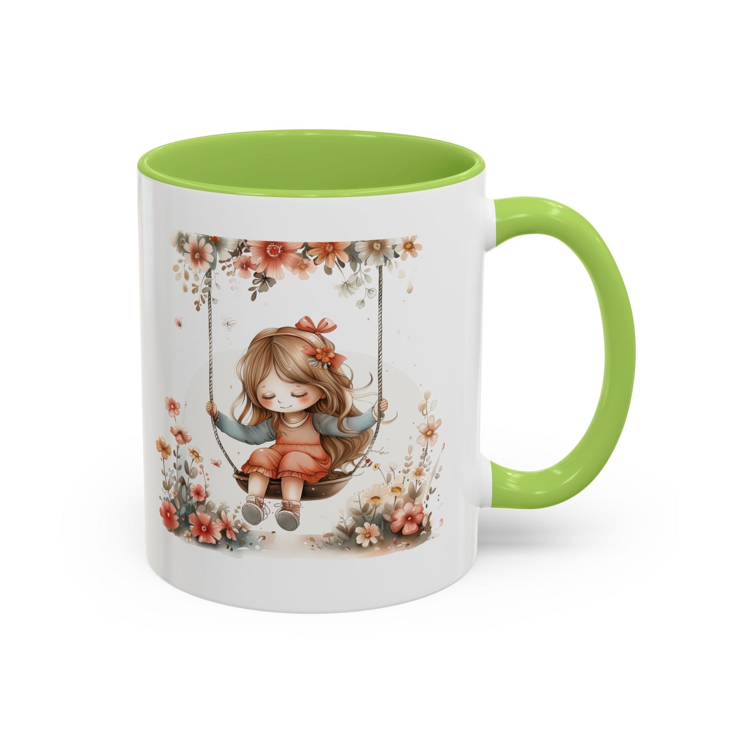 Cute Floral Swing Coffee Mug, Adorable Gift for Her, Tea Lover Mug, Cozy Home Decor, Birthday Gift, Floral Art Drinkware