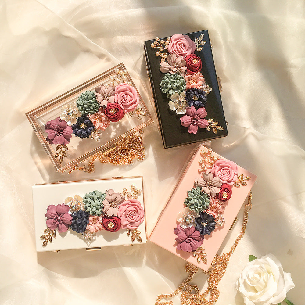 Transparent small square bag three-dimensional flower bag