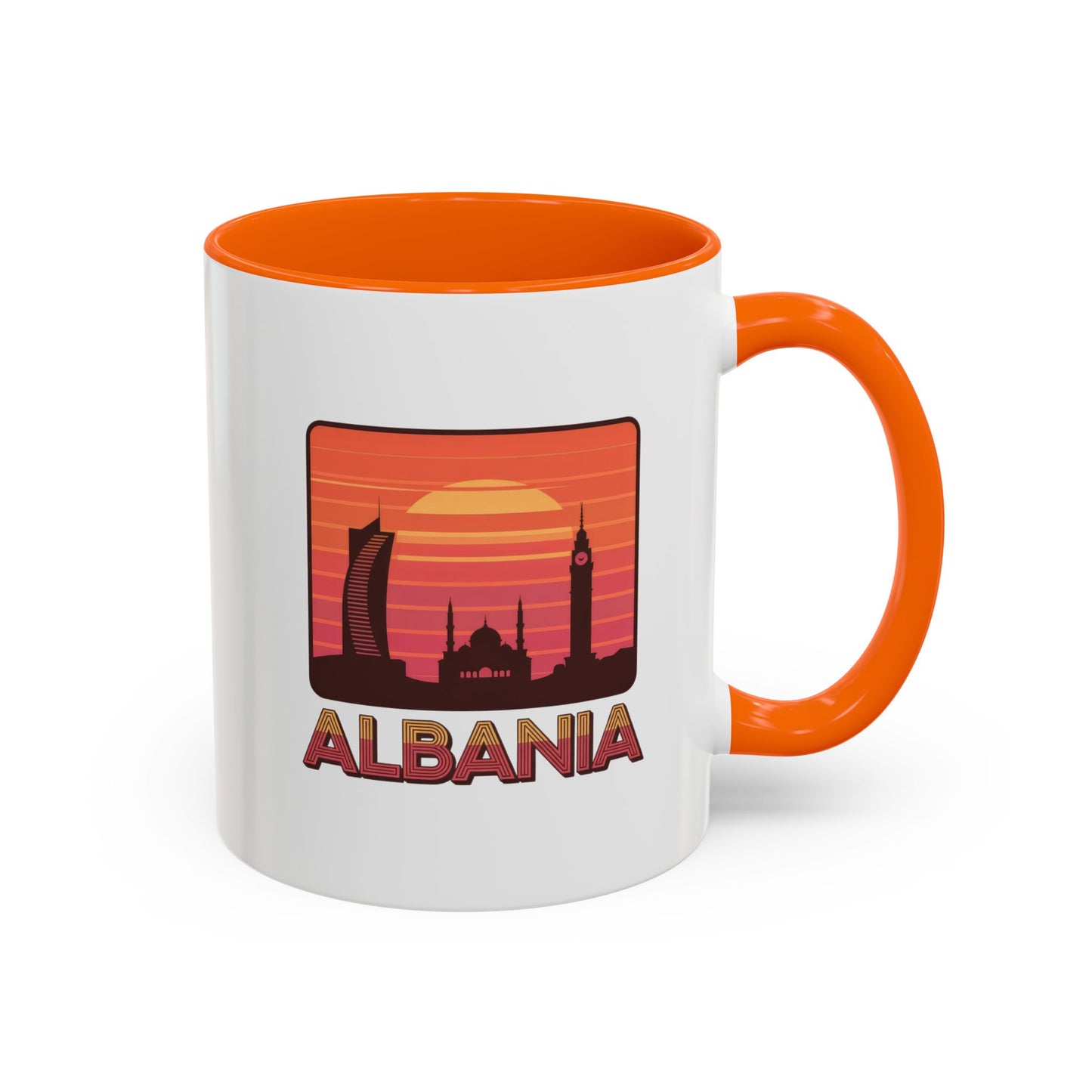 Albania Sunrise Accent Coffee Mug | Retro Travel Mug | Gift for Coffee Lovers | Unique Home Decor | Custom Souvenir for Albania Enthusiasts