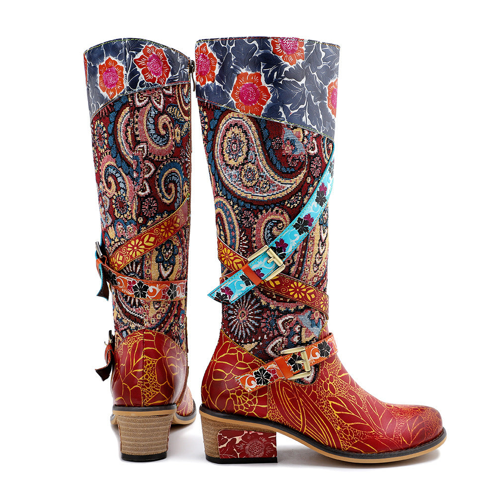 Large Size Retro Heavy Industry Printed Boots For Women