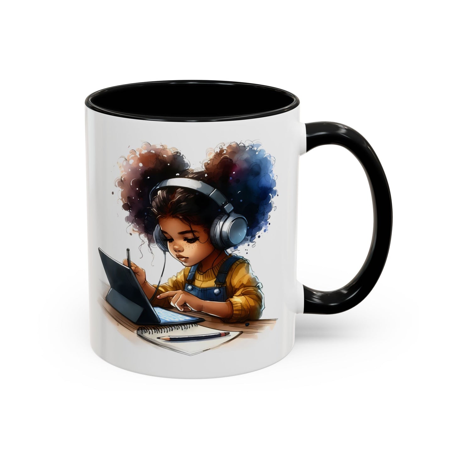 Vibrant Kid's Study Mug, Art Inspired Coffee Cup, Black Handle Tea Mug, Creative Gift for Students, Birthday Present