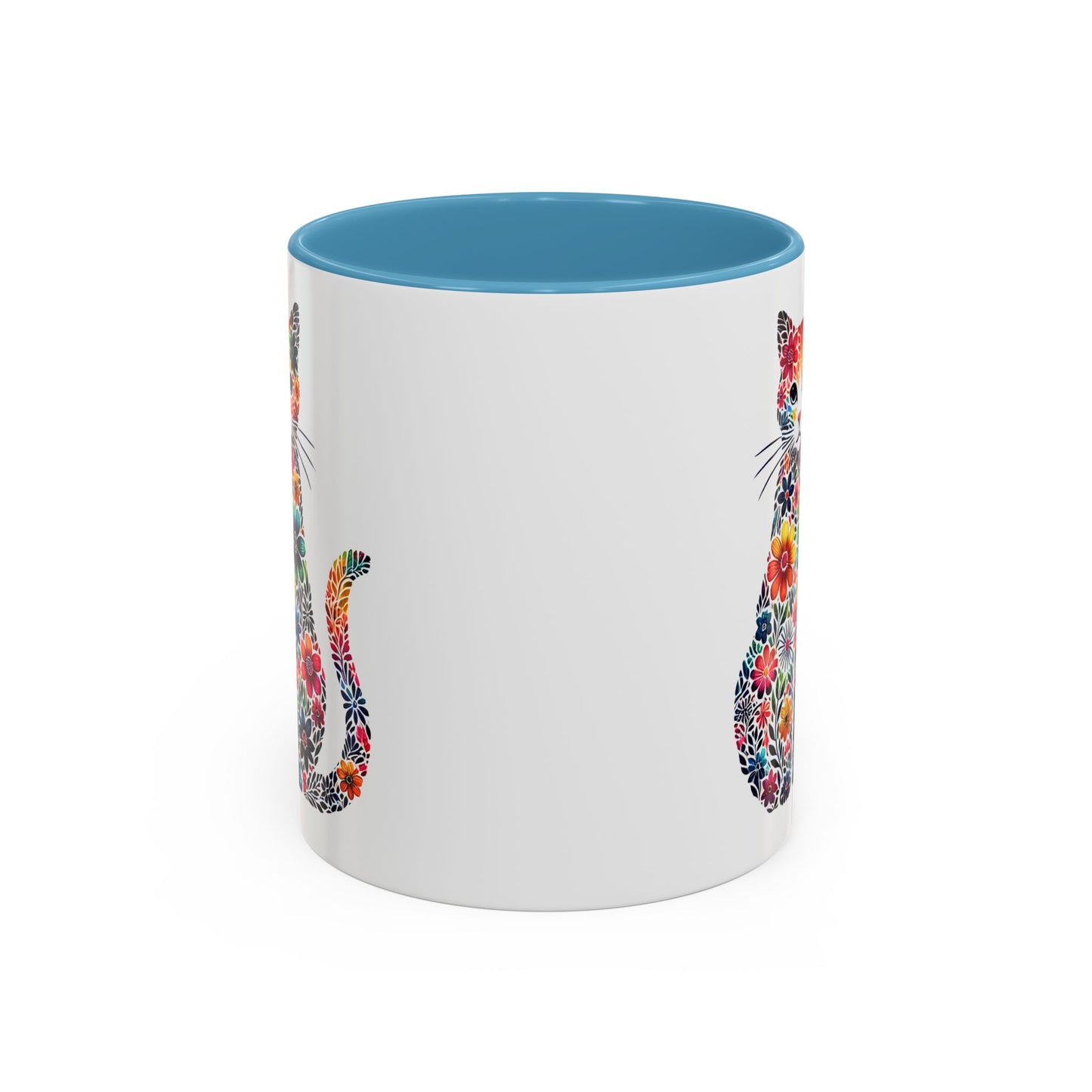 Floral Cat Coffee Mug, Colorful Cat Lover Mug, Gift for Cat Owners, Cat-Themed Kitchenware, Unique Animal Mug, Cozy Beverage Cup